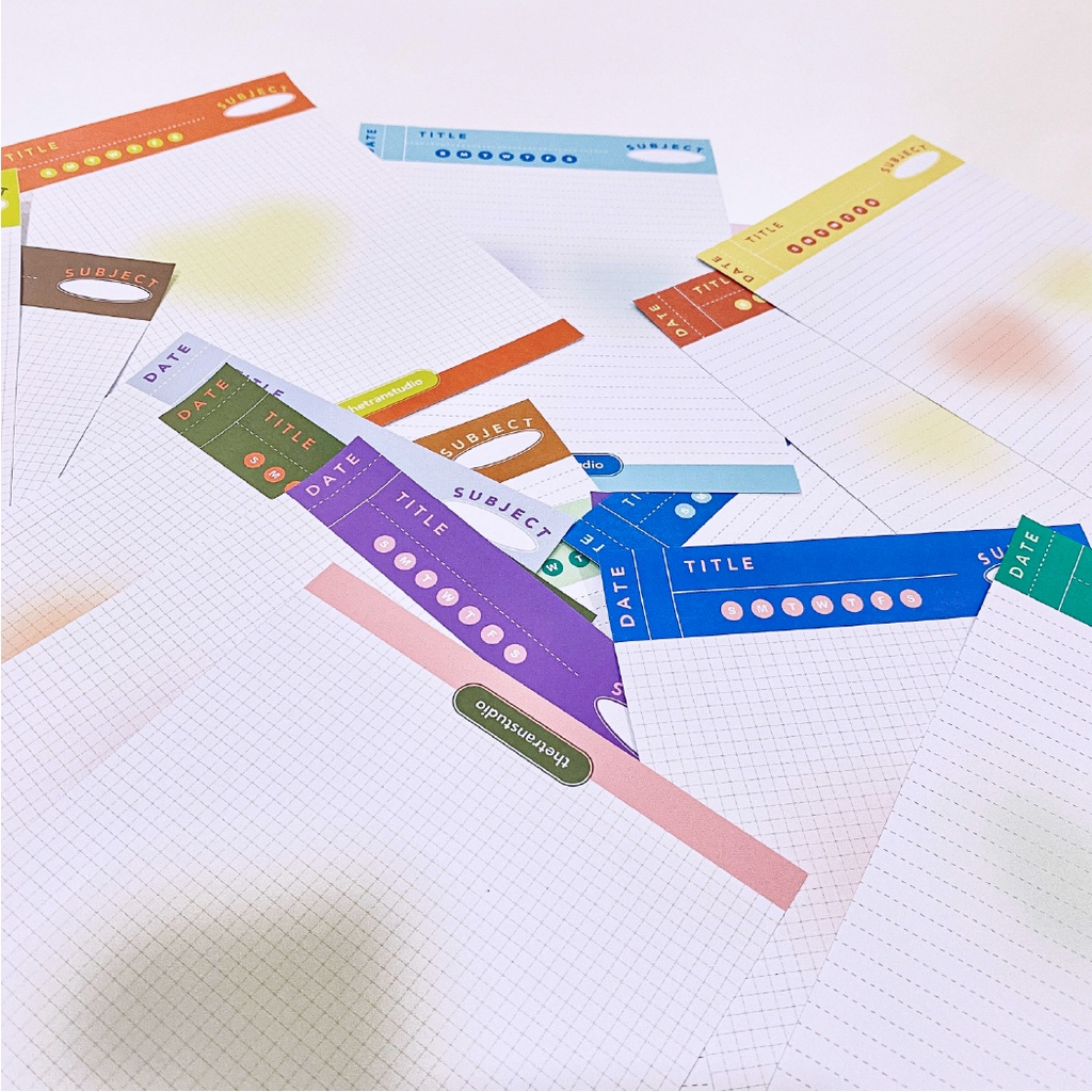 Bộ 10 tờ giấy ghi chép kẻ caro, kẻ ngang - A4, B5, A5 trái tim / love notepad / thetranstudio