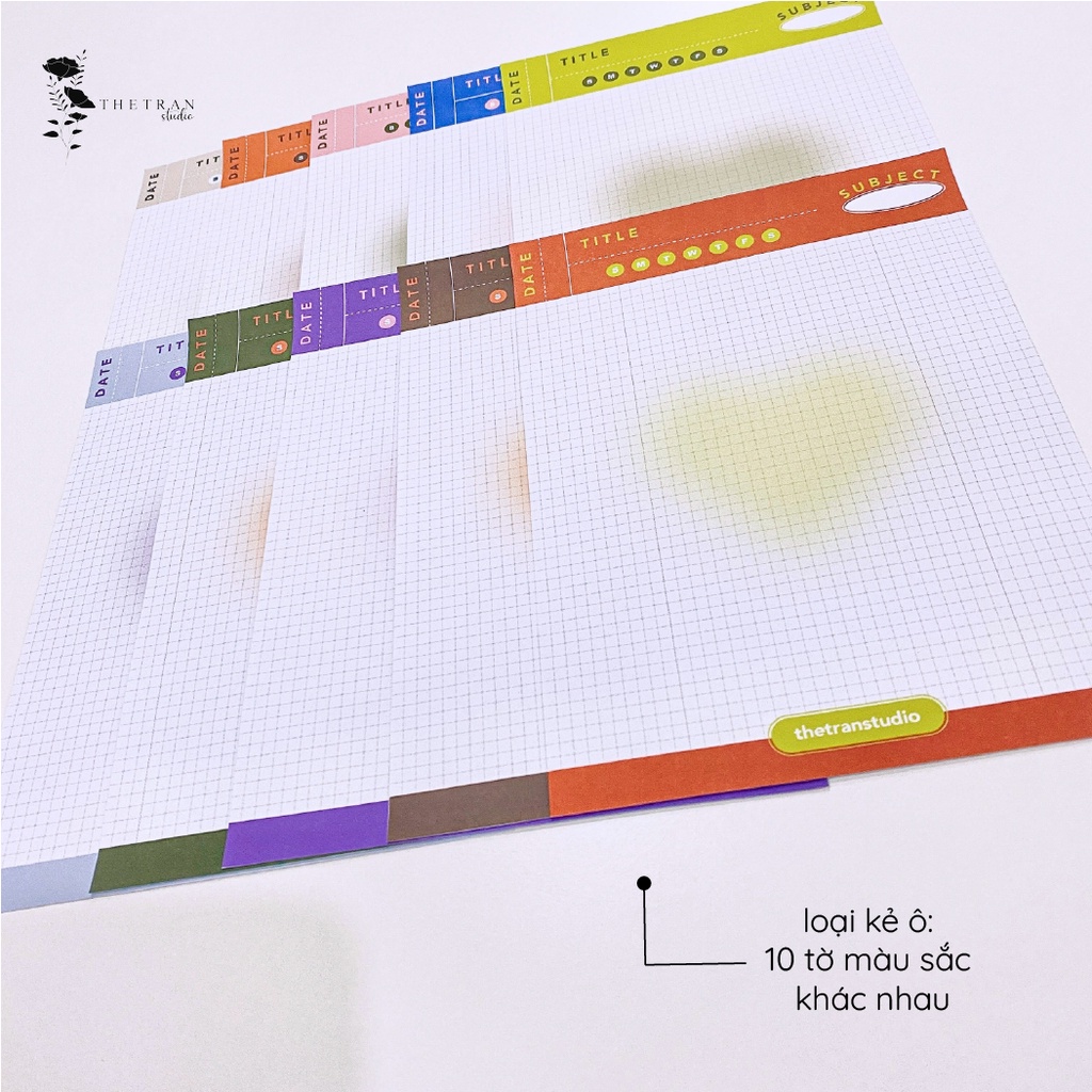 Bộ 10 tờ giấy ghi chép kẻ caro, kẻ ngang - A4, B5, A5 trái tim / love notepad / thetranstudio