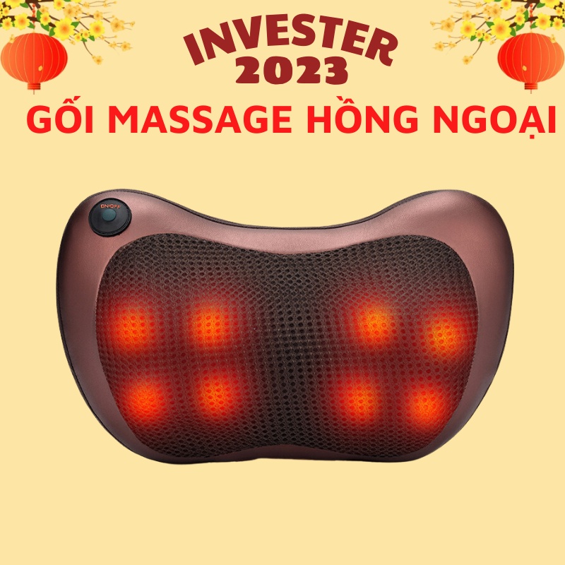 Gối massage hồng ngoại 8 bi 2 chiều cao cấp, gối mát xa cổ vai gáy chính hãng công nghệ Nhật Bản-invester.congnghe