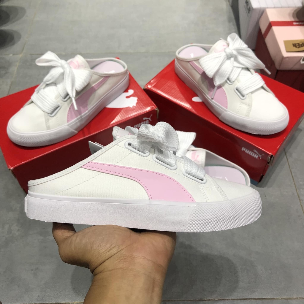 Giày Lười Nữ Puma Mule Ribbon White Powder Pink màu trắng hồng ( 382331 - 04 ) | PiuPiu Authentic