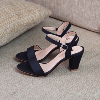 Sandal nữ công sở 7cm quai bản ngang hở gót sáp gót vuông ANA
