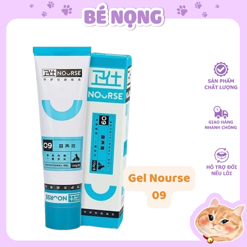 (Mẫu mới) NOURSE 09 Gel Dinh Dưỡng Cho Chó Mèo Tăng Cân Dưỡng Lông Nourse 09 ( Tuýp 120gr)