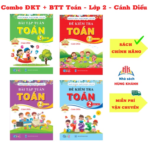 Sách - Combo 4 cuốn Bài tập Tuần và Đề Kiểm Tra - Lớp 2 - Cánh diều - cả năm - môn Toán - 4 cuốn - QC 245