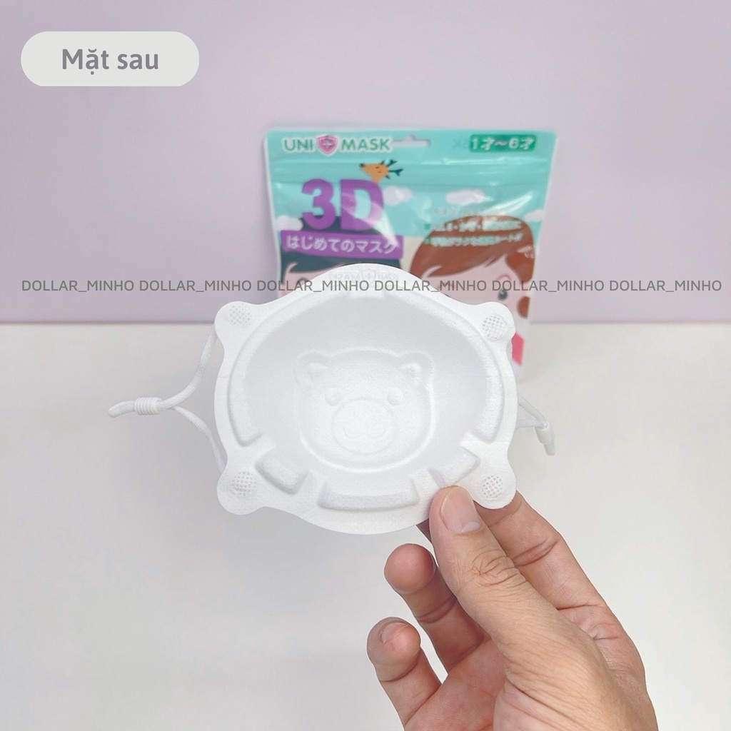 Set 3 khẩu trang trẻ em hình Gấu 3D Uni Mask, Khẩu trang kháng khuẩn cho bé, chống bụi mịn