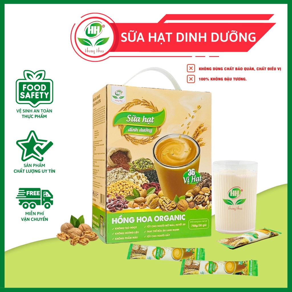 Sữa Hạt Dinh Dưỡng, Sữa Hạt Thuần Chay 36 Vị Thanh Nhẹ, Thơm Ngon, 100% Thiên Nhiên - Hồng Hoa Organic