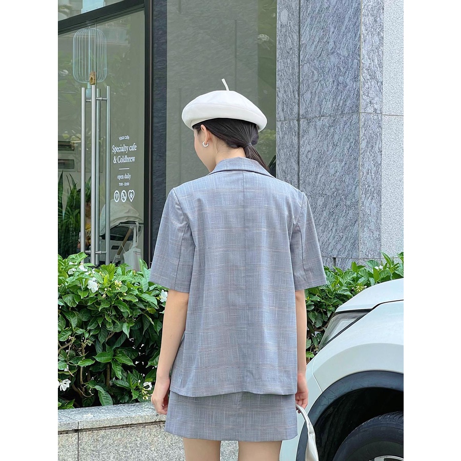 Áo blazer tay ngắn 2 túi đắp form oversize thời trang GAGO màu xám GA4301