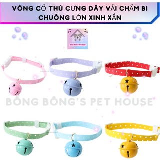 Vòng cổ thú cưng dây vải chấm bi chuông lớn xinh xắn, vòng cổ thú cưng đẹp, phụ kiện thú cưng đáng yêu, dây đeo thú cưng
