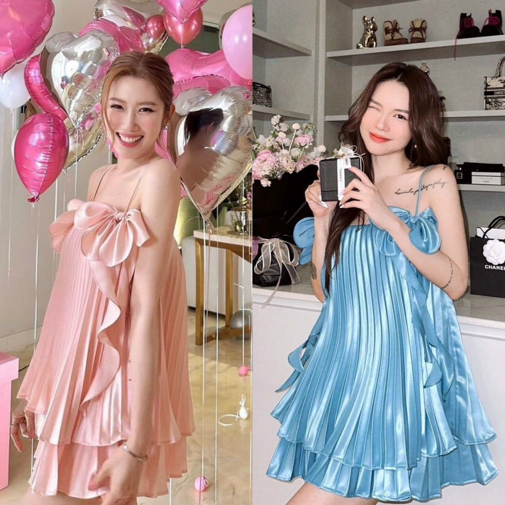 Đầm váy nữ hai dây dáng váy babe doll tầng xếp ly mix nơ công chúa, xinh xắn dành cho các nàng dạo phố, hẹn hò siêu cute