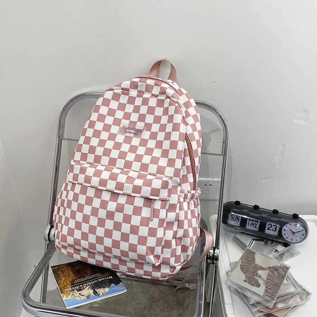 Balo Ulzzang kẻ caro đi học Hàn Quốc nam nữ cặp sách đi chơi đi du lịch đựng laptop thời trang Unisex MEEGO STORE BL07