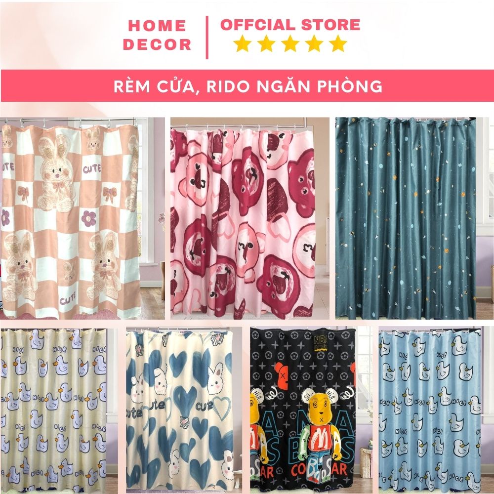 Rèm che ngăn phòng, treo cửa chắn nắng vải Poly có móc treo sẵn nhiều mẫu đủ kích thước