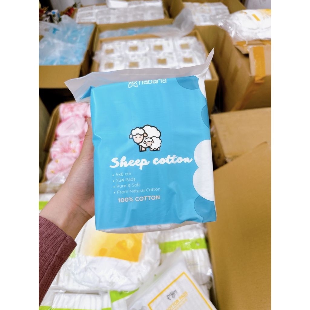 Bông tẩy trang cừu Habaria Sheep Cotton 234 miếng chính hãng mềm mại, an toàn cho da, không bở, không xù
