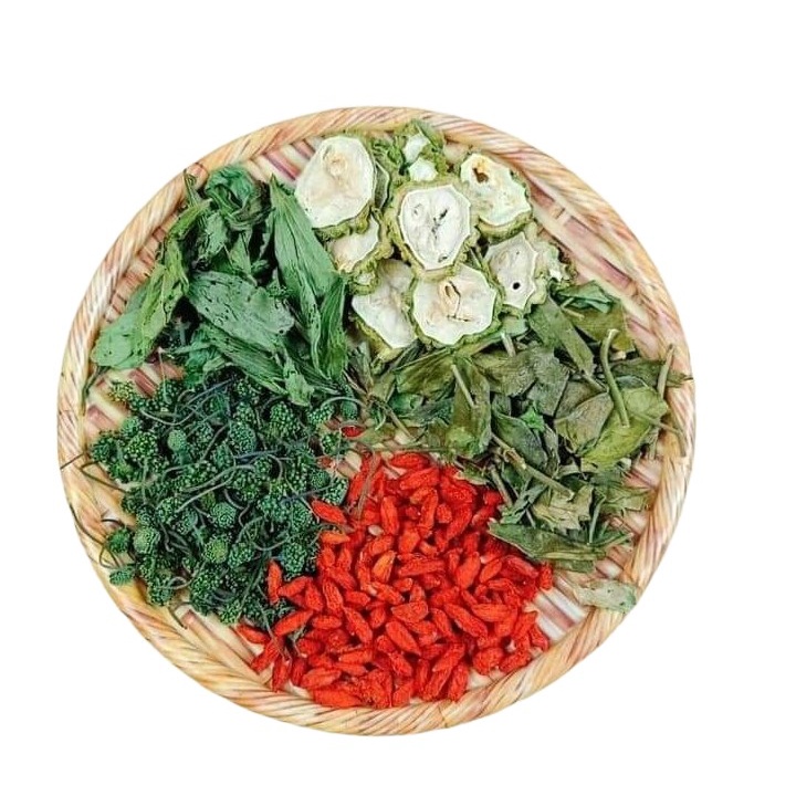 Trà detox mix nụ hoa tam thất, khổ qua, kỷ tử, cỏ ngọt, bạc hà tốt cho sức khỏe Satoso gói 10g