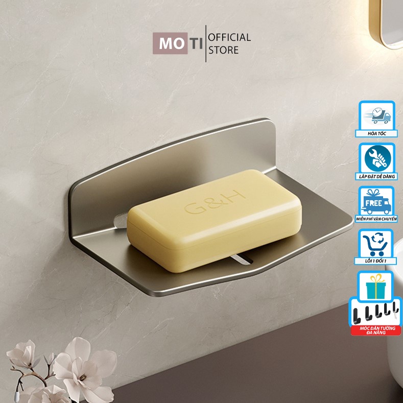 Khay Đựng Xà Phòng MOTI, Giá Đựng Xà Phòng Gắn Tường Không Khoan Đục Chất Liệu Nhôm Không Gỉ