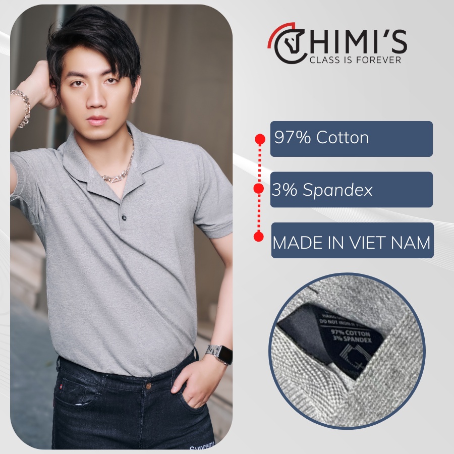 Áo Polo Nam Áo Thun Cổ bẻ CHIMI Thun basic Cộc tay Màu Ghi trơn Vải cá sấu cotton Phong cách trẻ trung chuẩn form