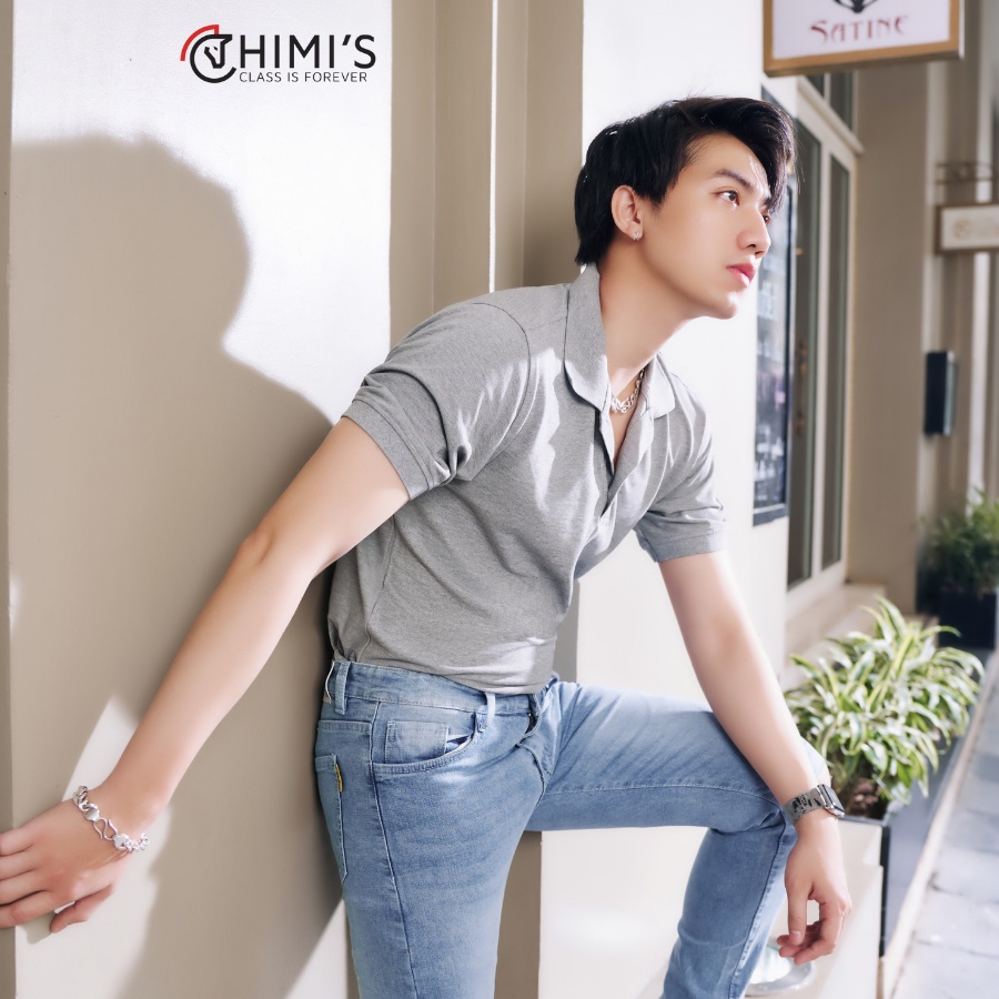 Áo Polo Nam Áo Thun Cổ bẻ CHIMI Thun basic Cộc tay Màu Ghi trơn Vải cá sấu cotton Phong cách trẻ trung chuẩn form
