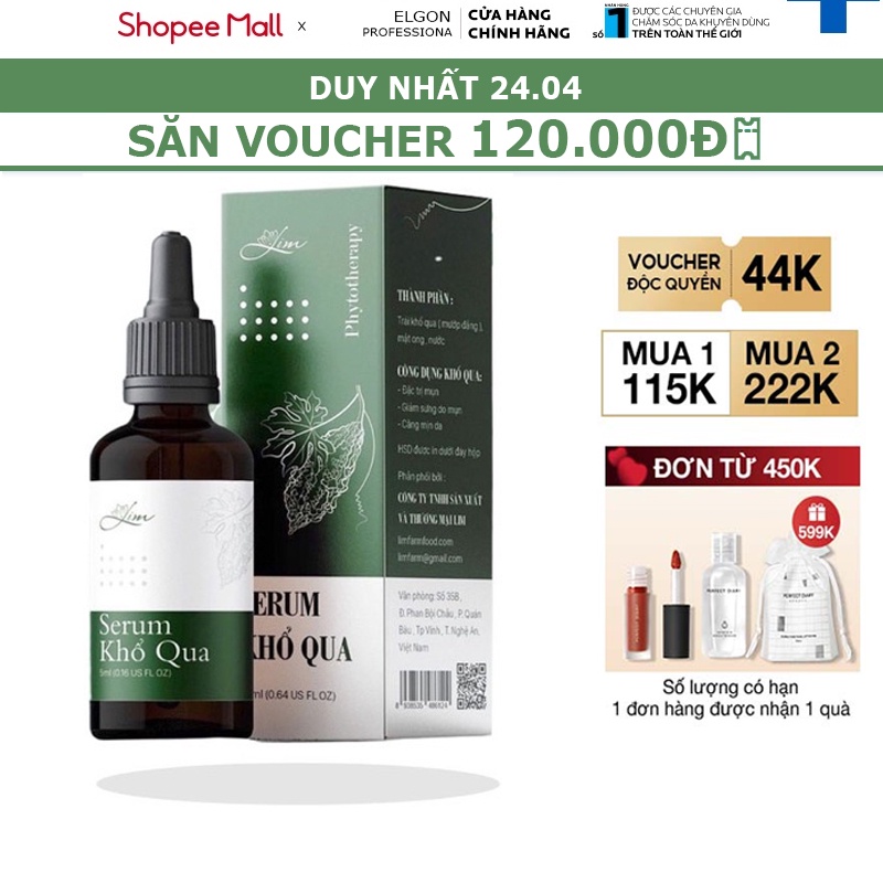 Serum giảm mụn tinh chất Khổ Qua sạch mụn mờ thâm - Serum khổ qua Lim Farm chính hãng 5ml