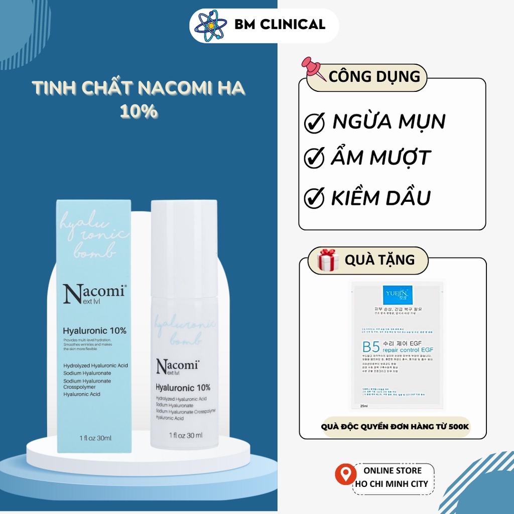 Serum Dưỡng ẩm Ngừa Lão Hóa Nacomi - Hyaluronic Acid 10% 30ml