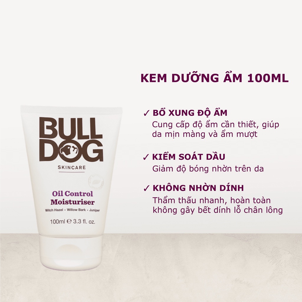 Combo sữa rửa mặt, tẩy tế bào chết và kem dưỡng ẩm cho da dầu mụn nam Bulldog Skincare Oil Control Full Face Kit