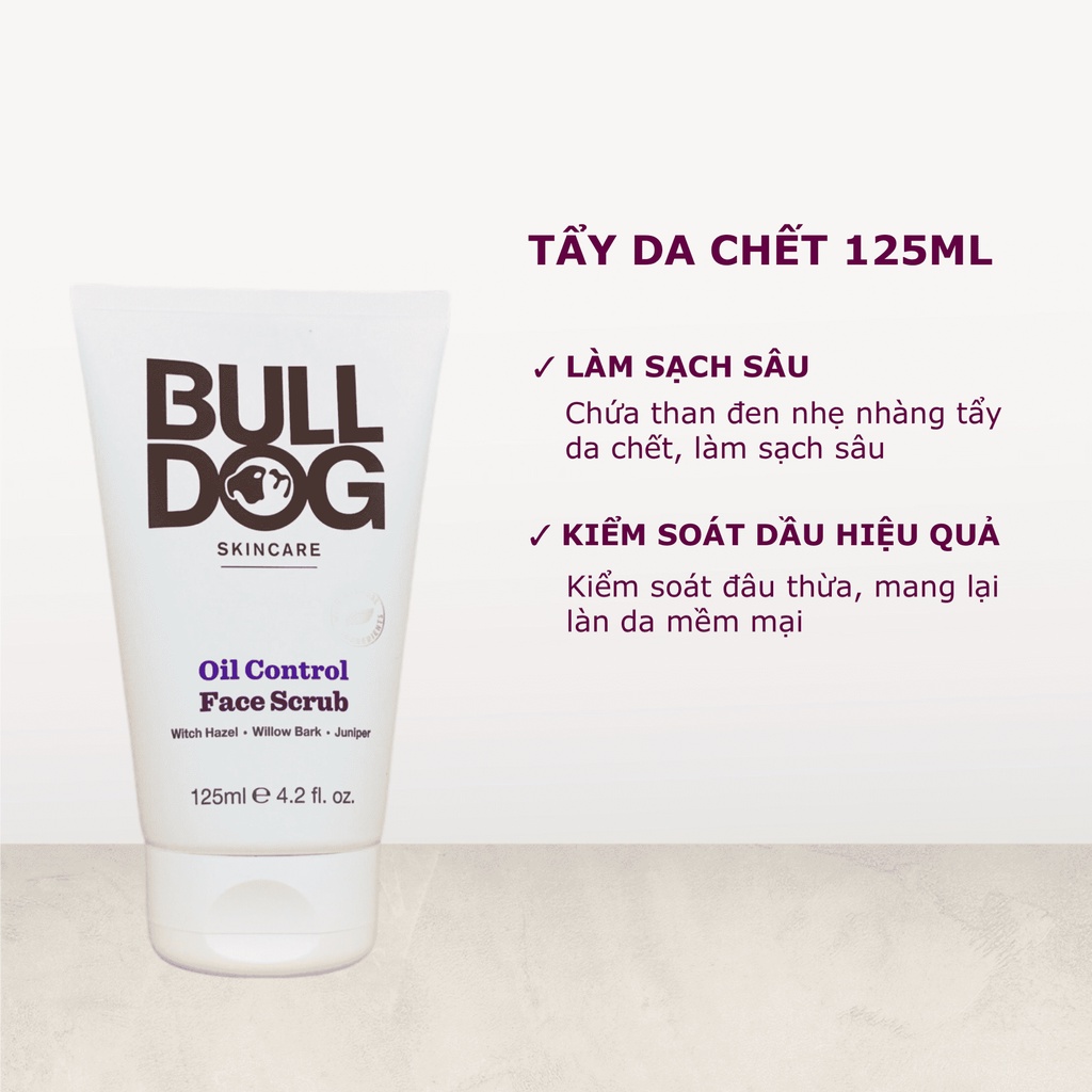 Combo sữa rửa mặt, tẩy tế bào chết và kem dưỡng ẩm cho da dầu mụn nam Bulldog Skincare Oil Control Full Face Kit