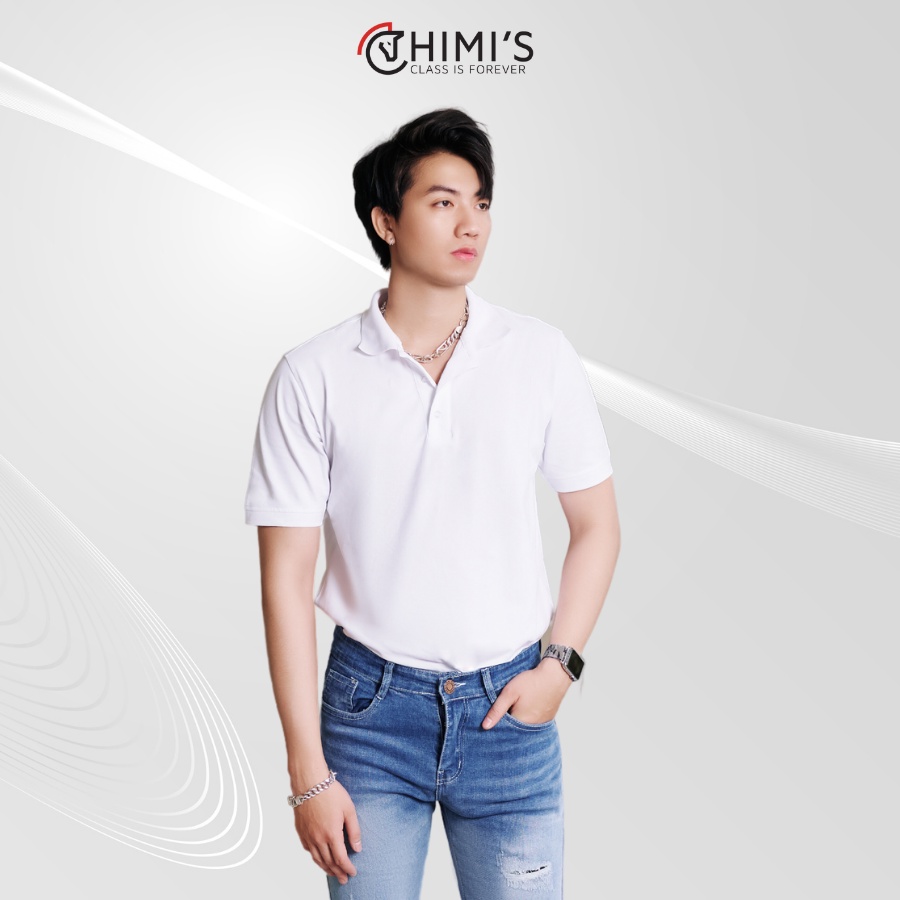 Áo Polo Nam Áo Thun Cổ bẻ CHIMI Thun basic Cộc tay Màu Trắng trơn Vải cá sấu cotton Phong cách trẻ trung chuẩn form