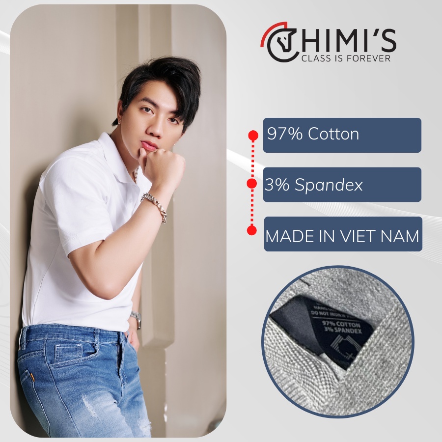 Áo Polo Nam Áo Thun Cổ bẻ CHIMI Thun basic Cộc tay Màu Trắng trơn Vải cá sấu cotton Phong cách trẻ trung chuẩn form