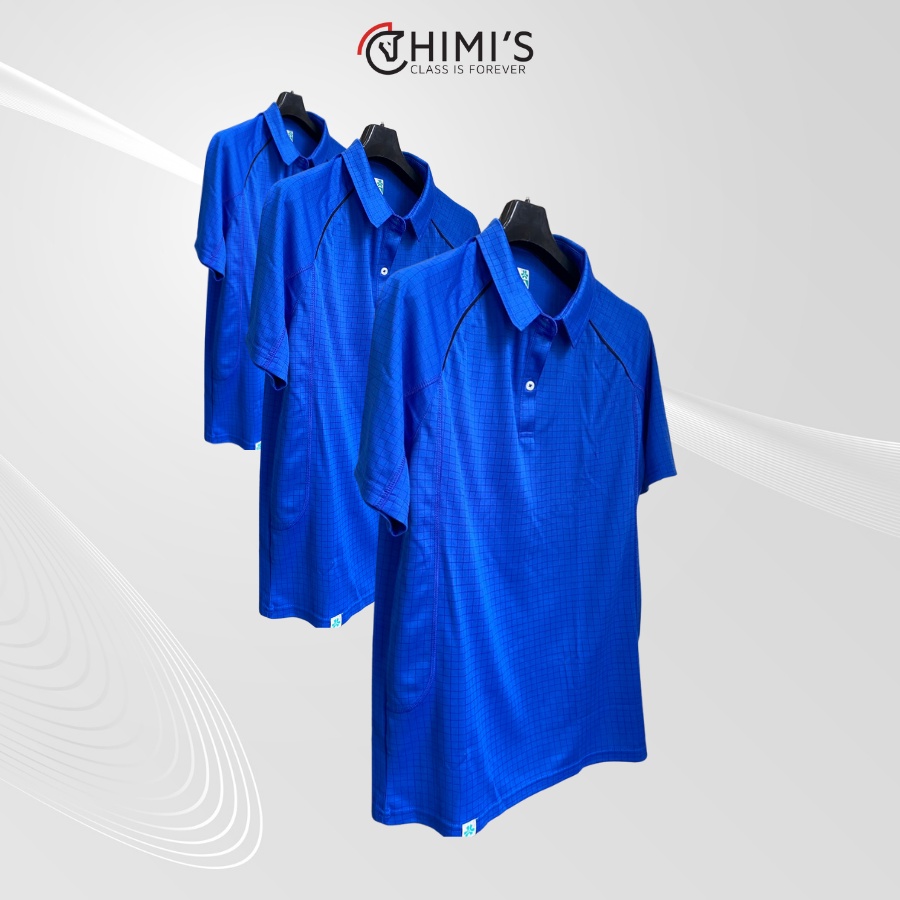 Áo Polo Nam Áo Thun Cổ bẻ CHIMI Polo kiểu dáng thể thao Cộc tay Màu blue caro chìm Vải Polyester siêu thẹ và thoáng