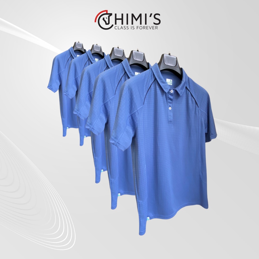 Áo Polo Nam Áo Thun Cổ bẻ CHIMI Polo kiểu dáng thể thao Cộc tay Màu xanh ghi caro chìm Vải Polyester siêu thẹ và thoáng