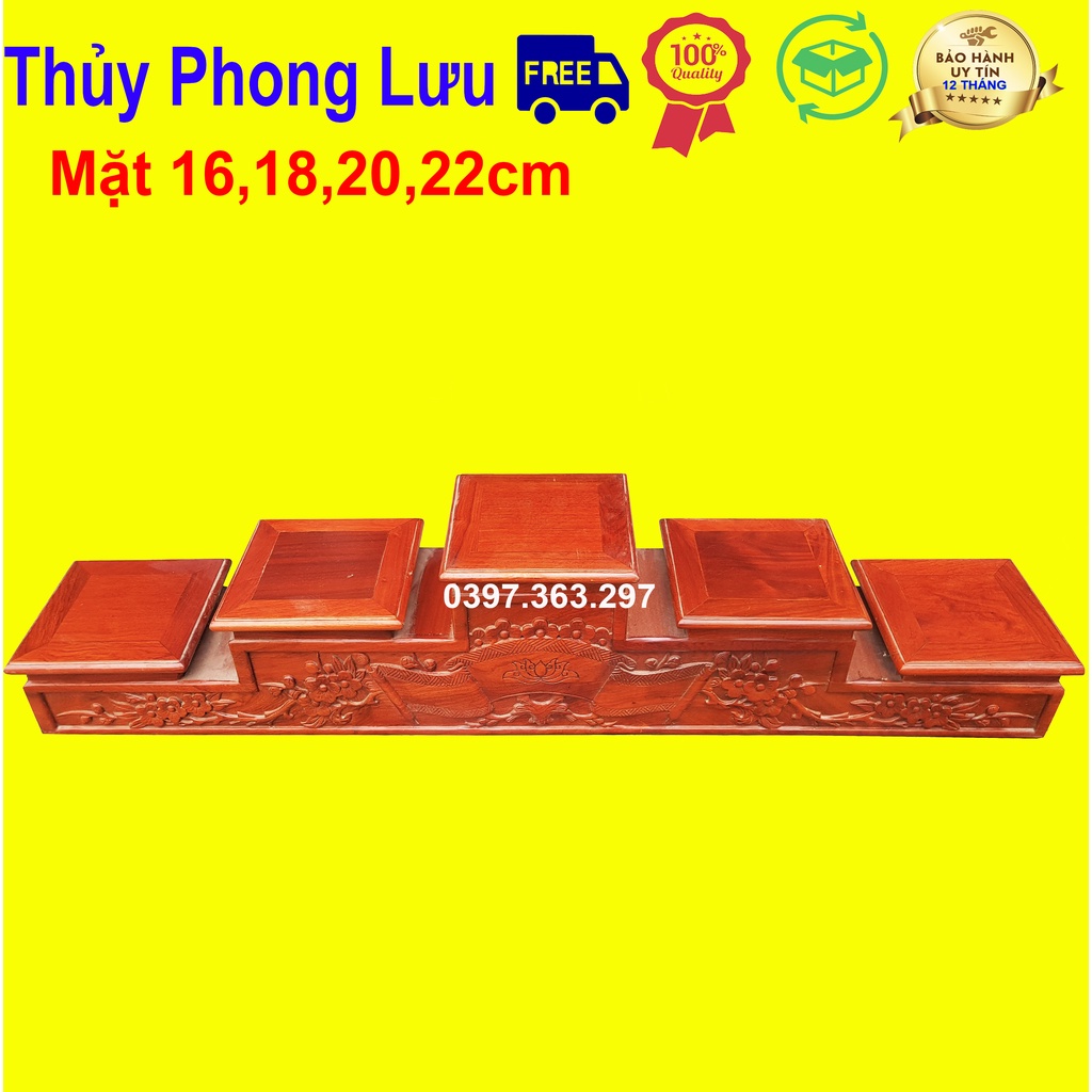 Đế ngũ sơn bục ngũ cấp gỗ hương kê để bát hương 3 cỡ mặt 16,18,20,22cm