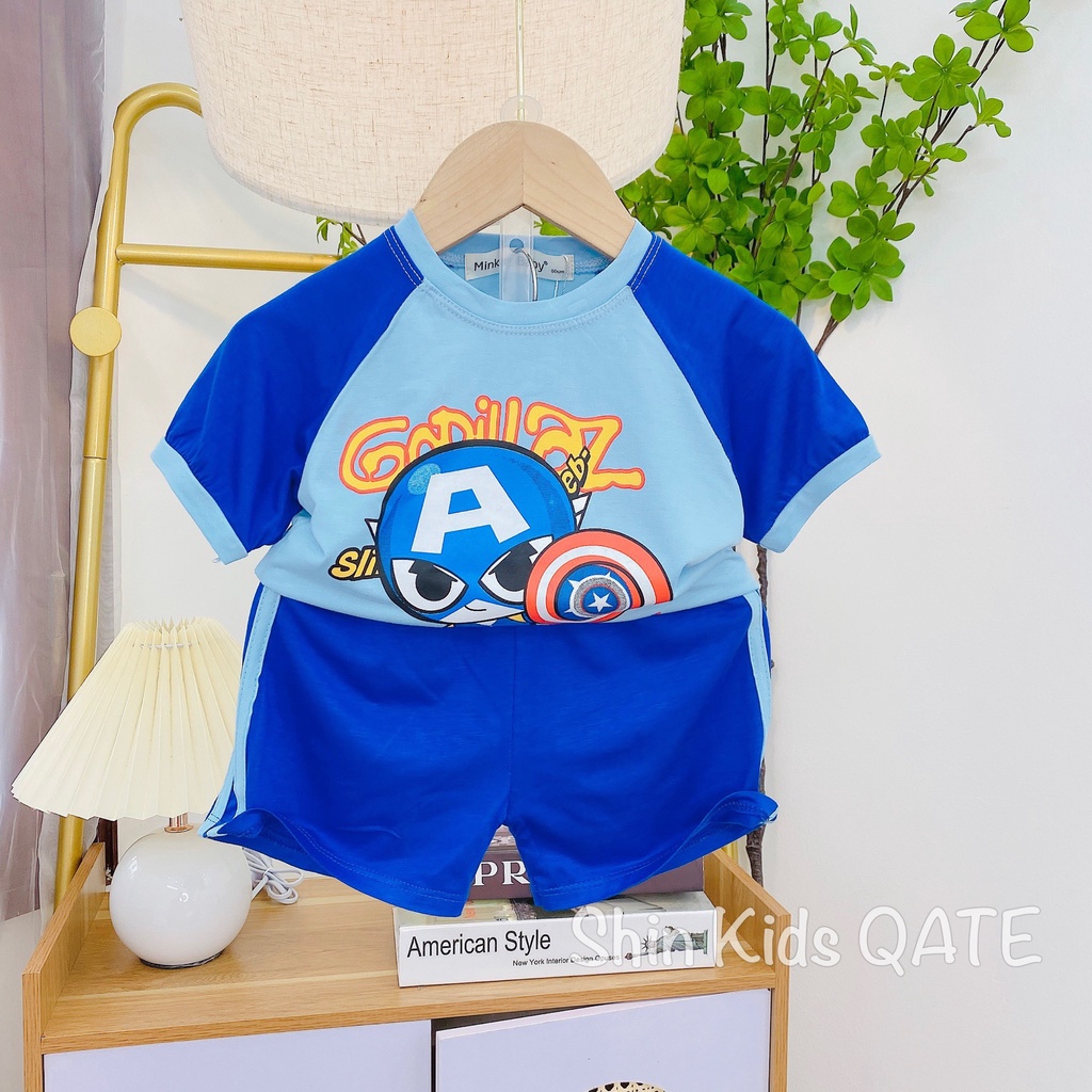 Full Size  Bộ Cộc Tay Chất Thun Lạnh Minkey BaBy In Siêu Nhân Dành Cho Bé