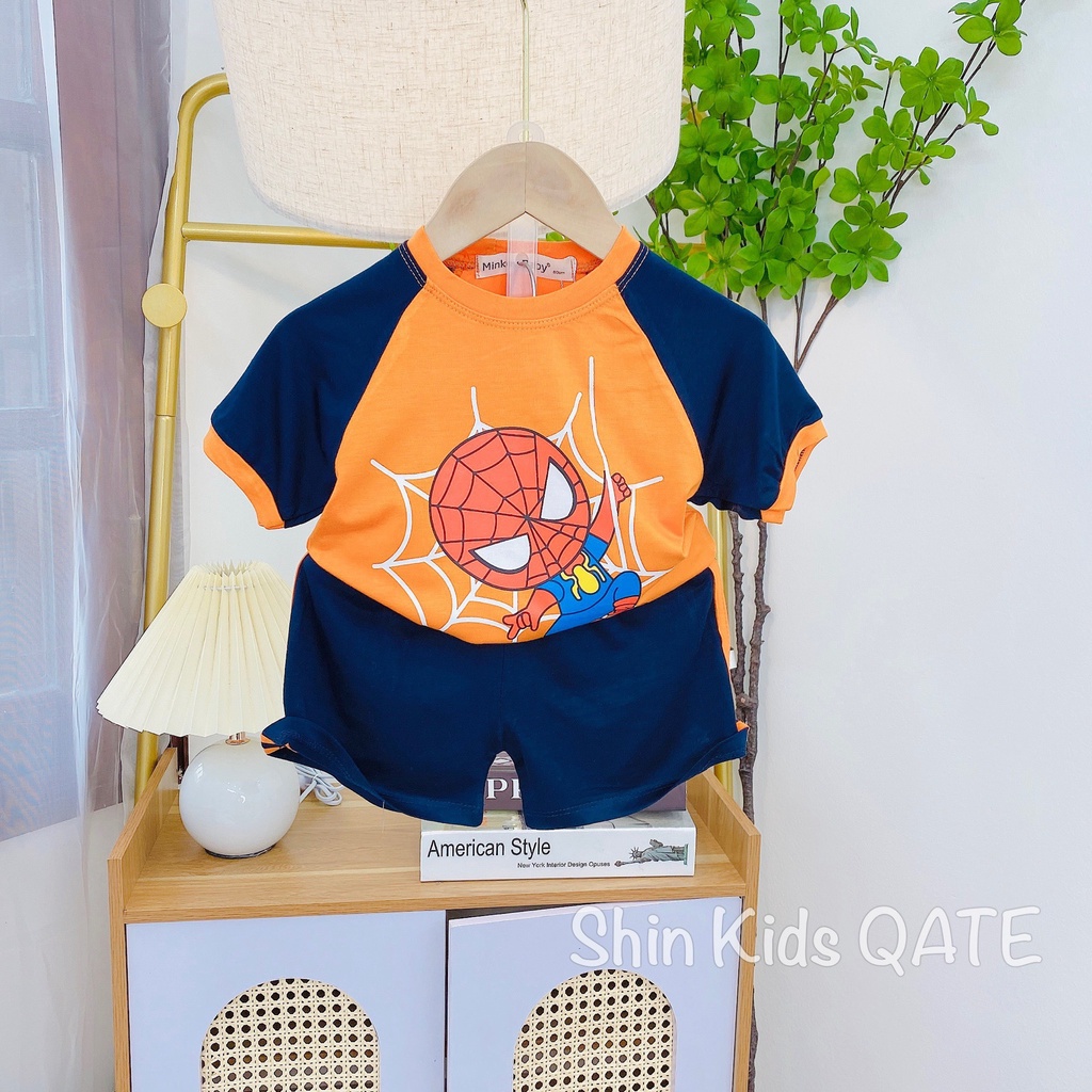 Full Size  Bộ Cộc Tay Chất Thun Lạnh Minkey BaBy In Siêu Nhân Dành Cho Bé