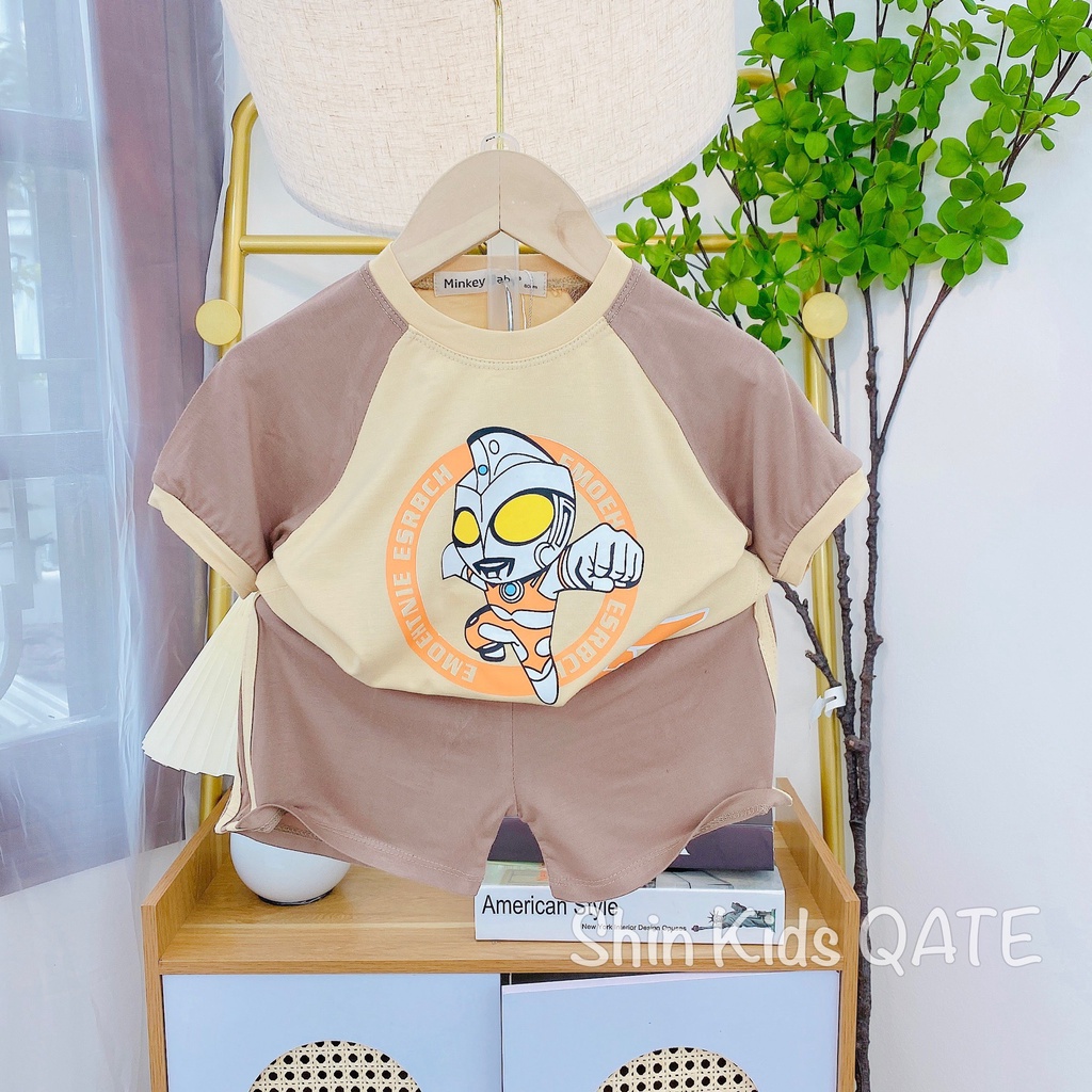 Full Size  Bộ Cộc Tay Chất Thun Lạnh Minkey BaBy In Siêu Nhân Dành Cho Bé