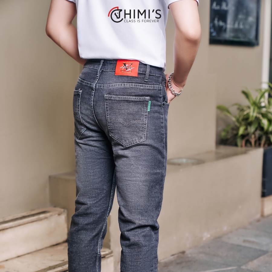Quần jean nam ống đứng CHIMI quần bò nam dáng Slim Fit màu ghi xám vải Cotton co giãn chuẩn form thoáng mát dễ vận động