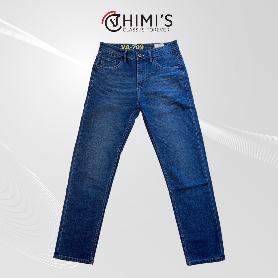 Quần jean nam ống đứng CHIMI quần bò nam dáng Slim Fit màu Xanh trung vải Cotton co giãn chuẩn form thoáng mát dễ vận độ