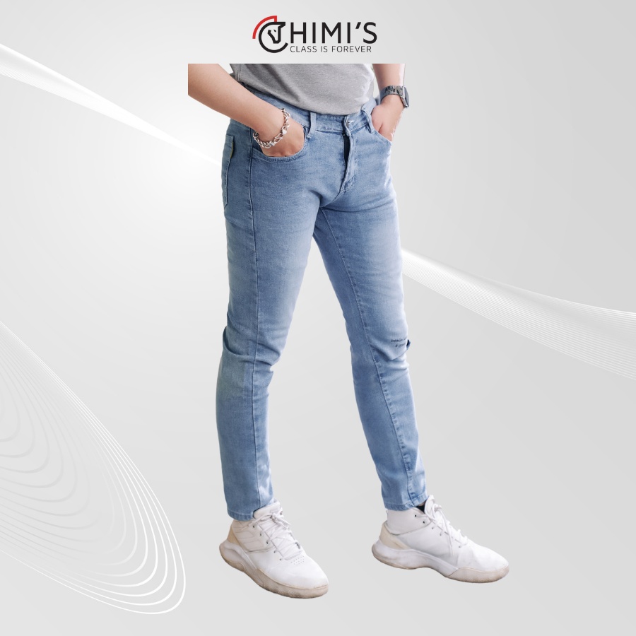 Quần jean nam rách gối sước ống CHIMI M18 quần bò dáng Slim Fit màu Xanh bạc vải Cotton co giãn thoáng mát dễ vận động