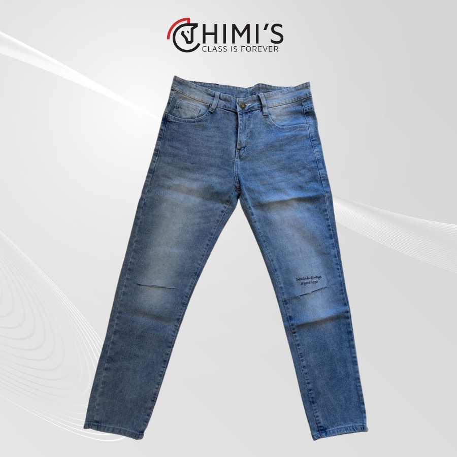 Quần jean nam rách gối sước ống CHIMI M18 quần bò dáng Slim Fit màu Xanh bạc vải Cotton co giãn thoáng mát dễ vận động