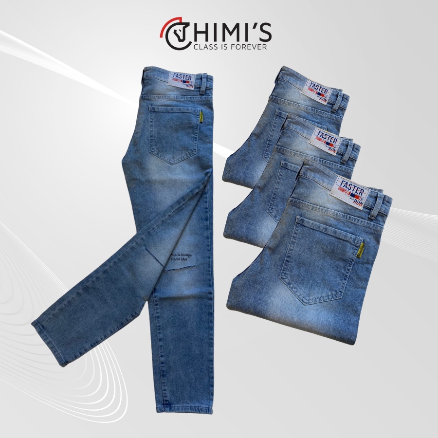 Quần jean nam rách gối sước ống CHIMI M18 quần bò dáng Slim Fit màu Xanh bạc vải Cotton co giãn thoáng mát dễ vận động