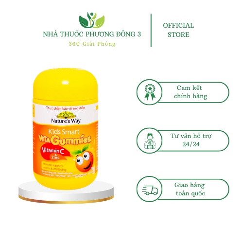 (Hàng Úc) Kẹo mềm Nature's Way Kids Smart Vita Gummies Vitamin C + Zinc 60 viên, bổ sung Vitamin C và kẽm cho trẻ em