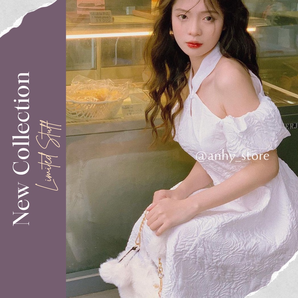 Váy trắng chụp kỉ yếu xòe bồng đẹp, đầm dự tiệc đính nơ sang trọng thanh lịch