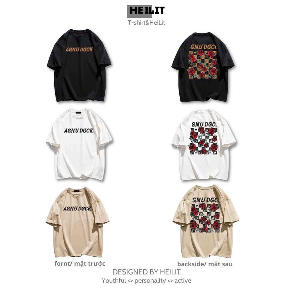 Áo Thun Nam Họa Tiết Bông Hoa Hồng HeiLit Phông Tay Lỡ Chất Vải Cotton Co giãn Form Unisex