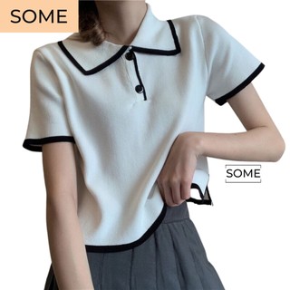 Áo thun cổ bẻ xẻ tà nữ dáng croptop chất thun mềm mịn thoáng mát