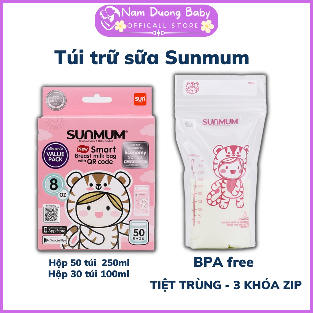 Túi trữ sữa sunmum 120ml 250ml bảo quản sữa mẹ túi đựng sữa cho bé chính hãng nhập khẩu Thái Lan