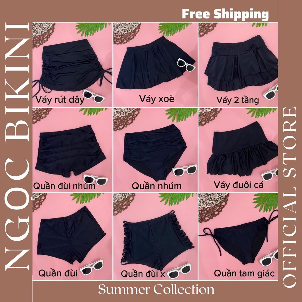 Váy bơi, Quần bơi lẻ bikini đồ bơi đi biển màu Đen