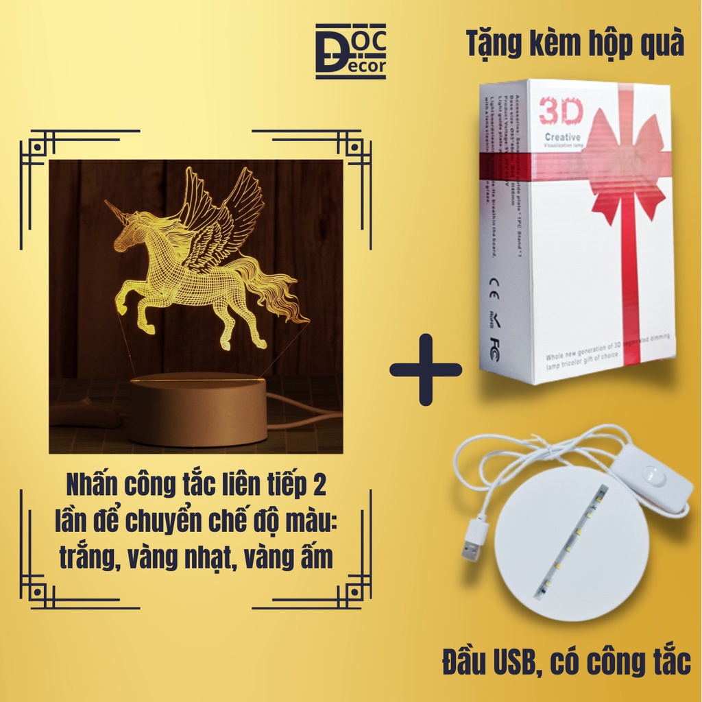 Đèn ngủ 3D bền đẹp ánh sáng ấm áp, Đèn led decor, Quà tặng độc đáo