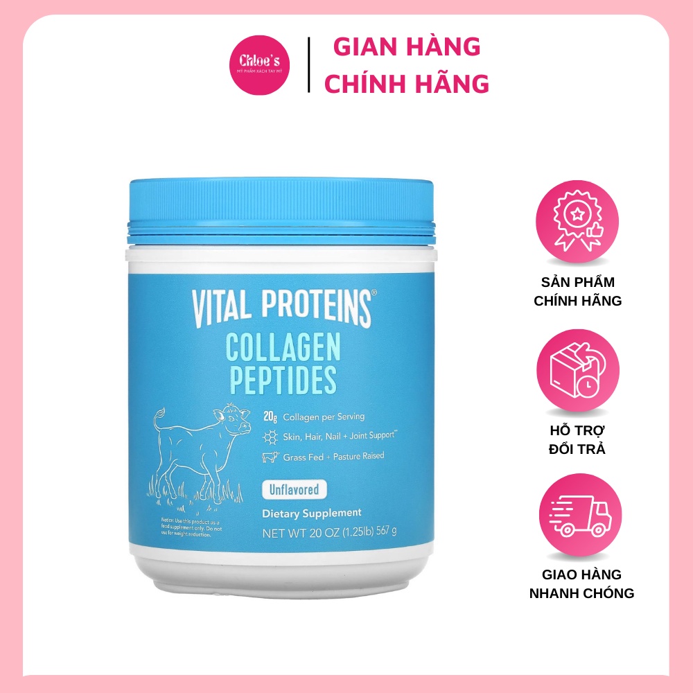 Bột Collagen Thủy Phân Vital Proteins Collagen Peptides Unflavored 567 G - Không Mùi Vị - Hàng Mỹ