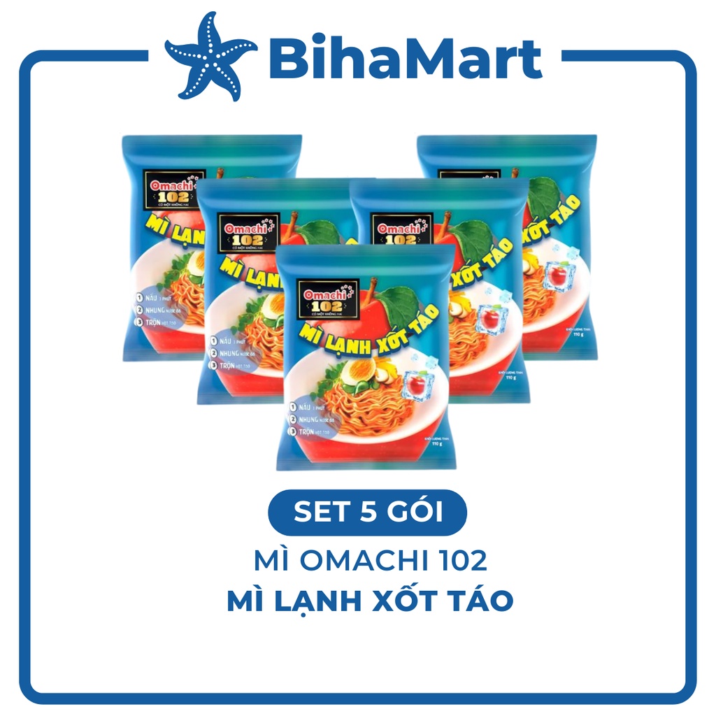 [SET 5 GÓI] - Omachi 102 - Omachi Mì lạnh xốt táo / Mì lạnh sốt táo Omachi (110g/gói) (Masan)