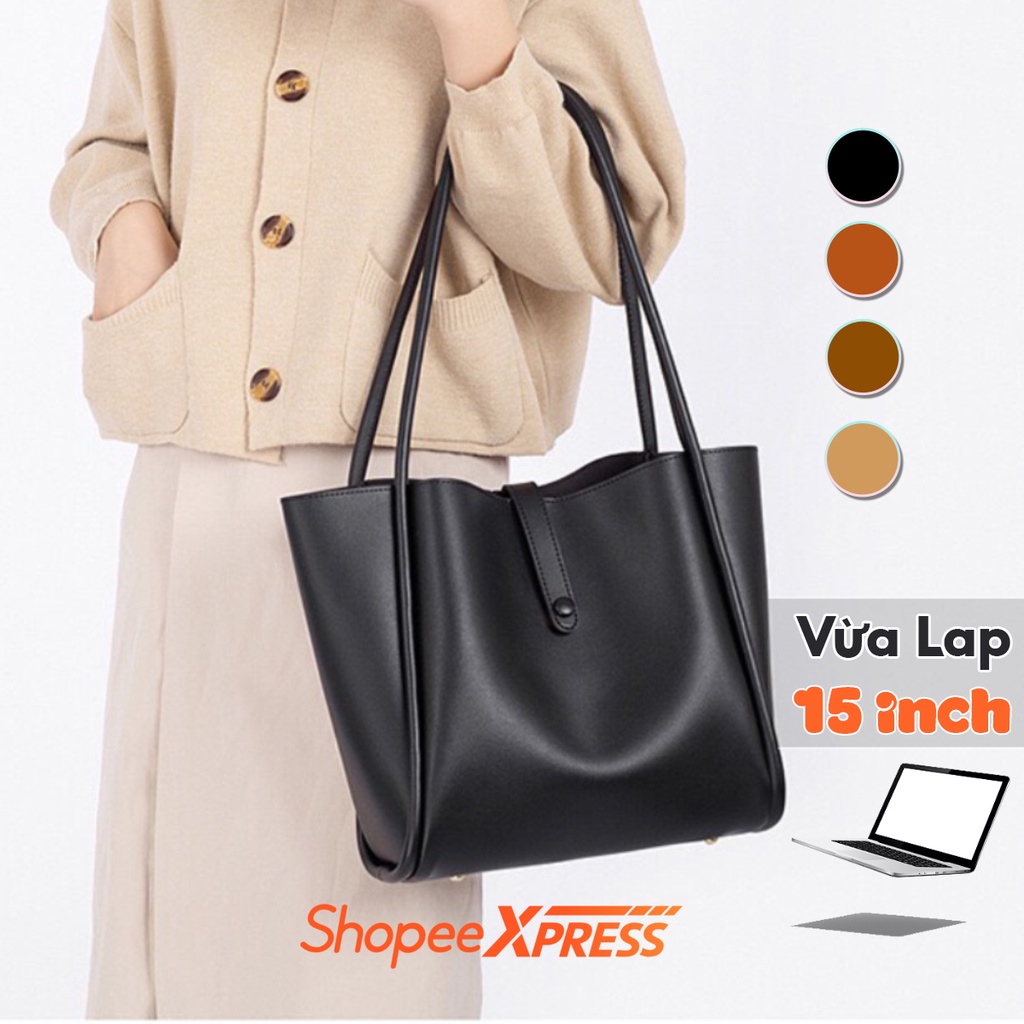 Túi xách nữ Patronus túi tote da đựng laptop và A4 kiểu dáng vuông basic chất liệu da PU có quai đeo chéo kèm ví mini