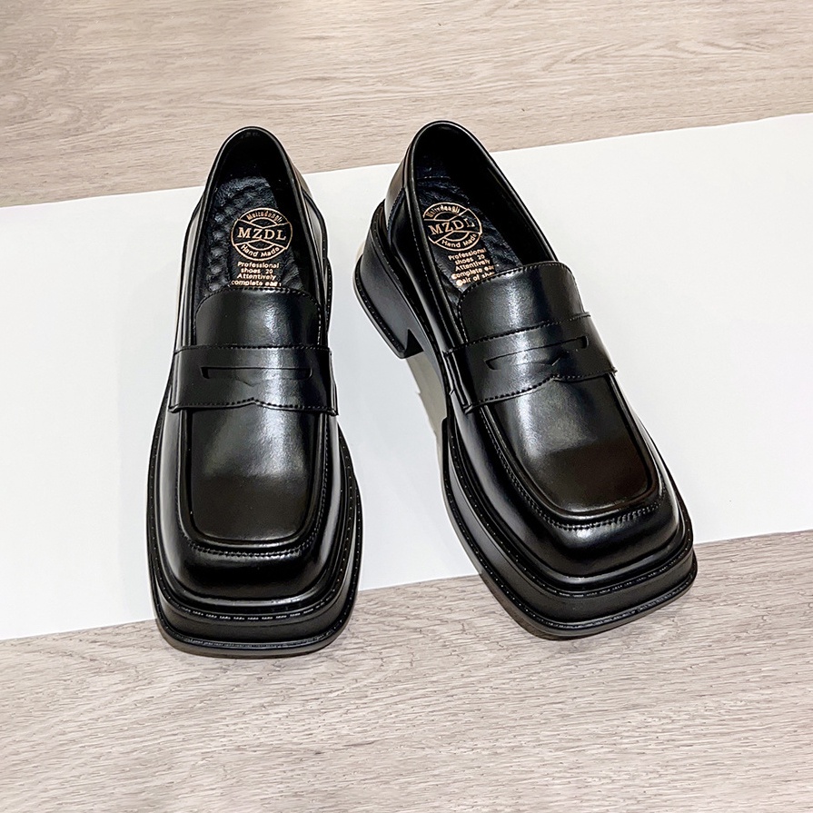Platform Loafers - Giày da nữ da bò thật phong cách vintage Li retro