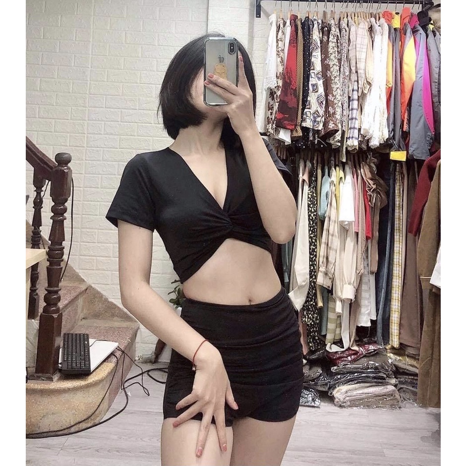 Bộ bikini đồ bơi áo cộc tay xoắn ngực siêu kín đáo mà vẫn sexy - đủ màu