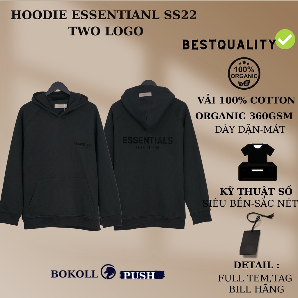 Áo hoodie unisex LOGO ESSENTINAL SS22 phong cách STREETWEAR nam nữ form rộng,vải cotton 100% Bestquality