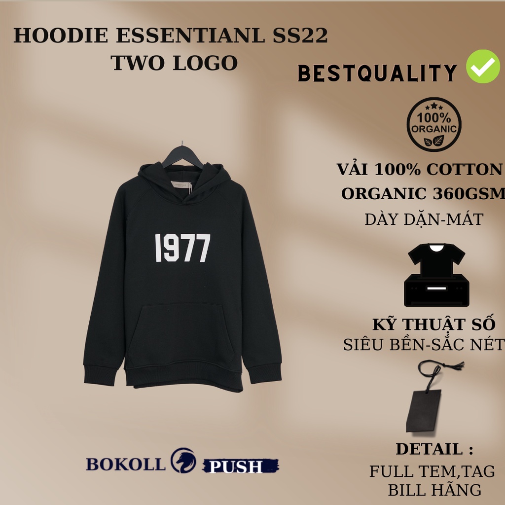 Áo hoodie unisex 1977 ESSENTINAL S22 phong cách STREETWEAR nam nữ form rộng vải cotton 100% Bestquality